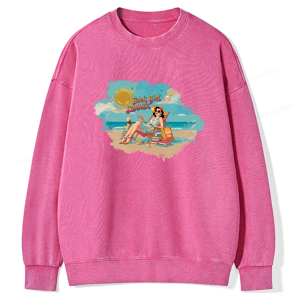 Pagewings Book Girl Summer Edition Essential Unisex Washed Sweatshirt