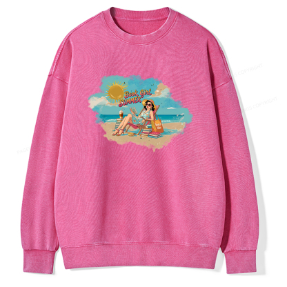 Pagewings Book Girl Summer Edition Essential Unisex Washed Sweatshirt