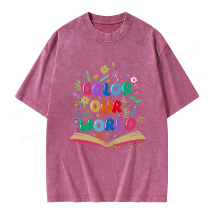 Pagewings Color Our World Summer Reading 2025 Unisex Washed T-shirt