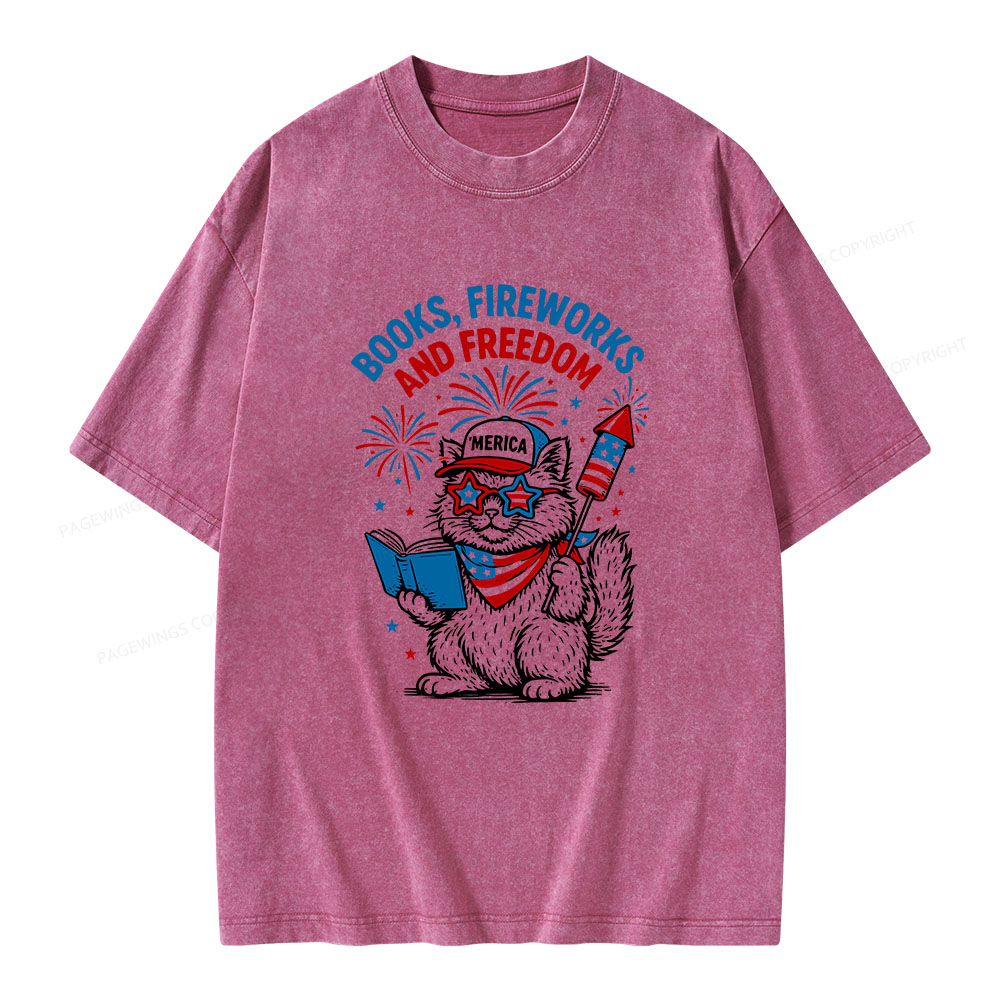 Pagewings Books Fireworks And Freedom Unisex Washed T-shirt