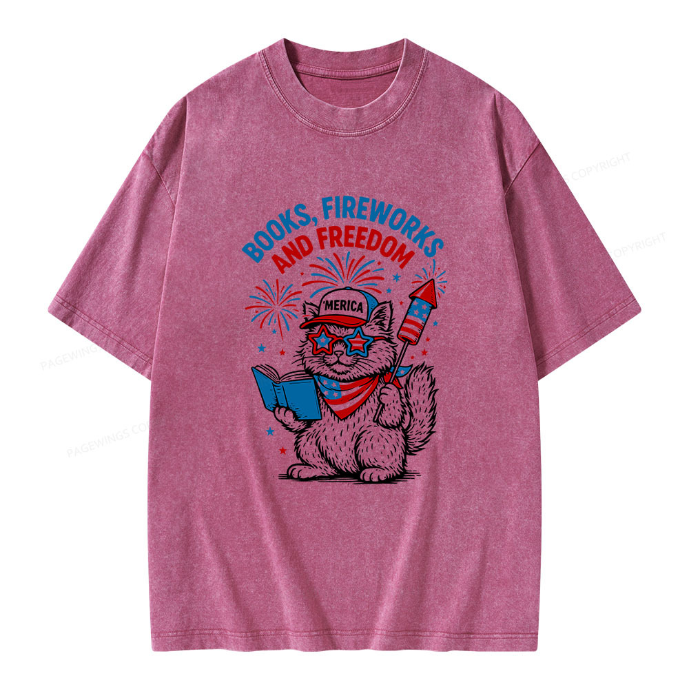 Pagewings Books Fireworks And Freedom Unisex Washed T-shirt