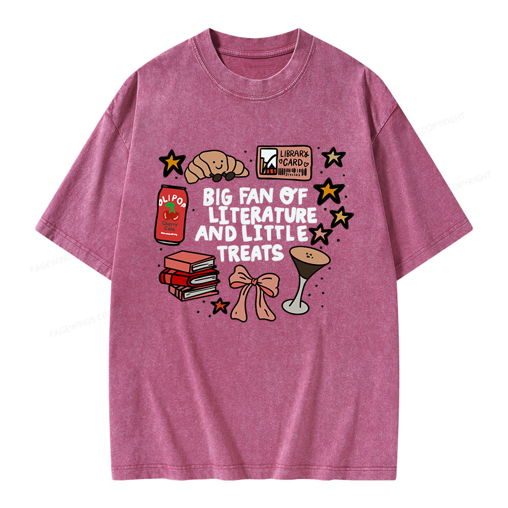 Pagewings Big Fan Of Literature And Little Treats Unisex Washed T-shirt
