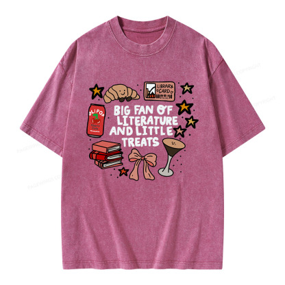 Pagewings Big Fan Of Literature And Little Treats Unisex Washed T-shirt