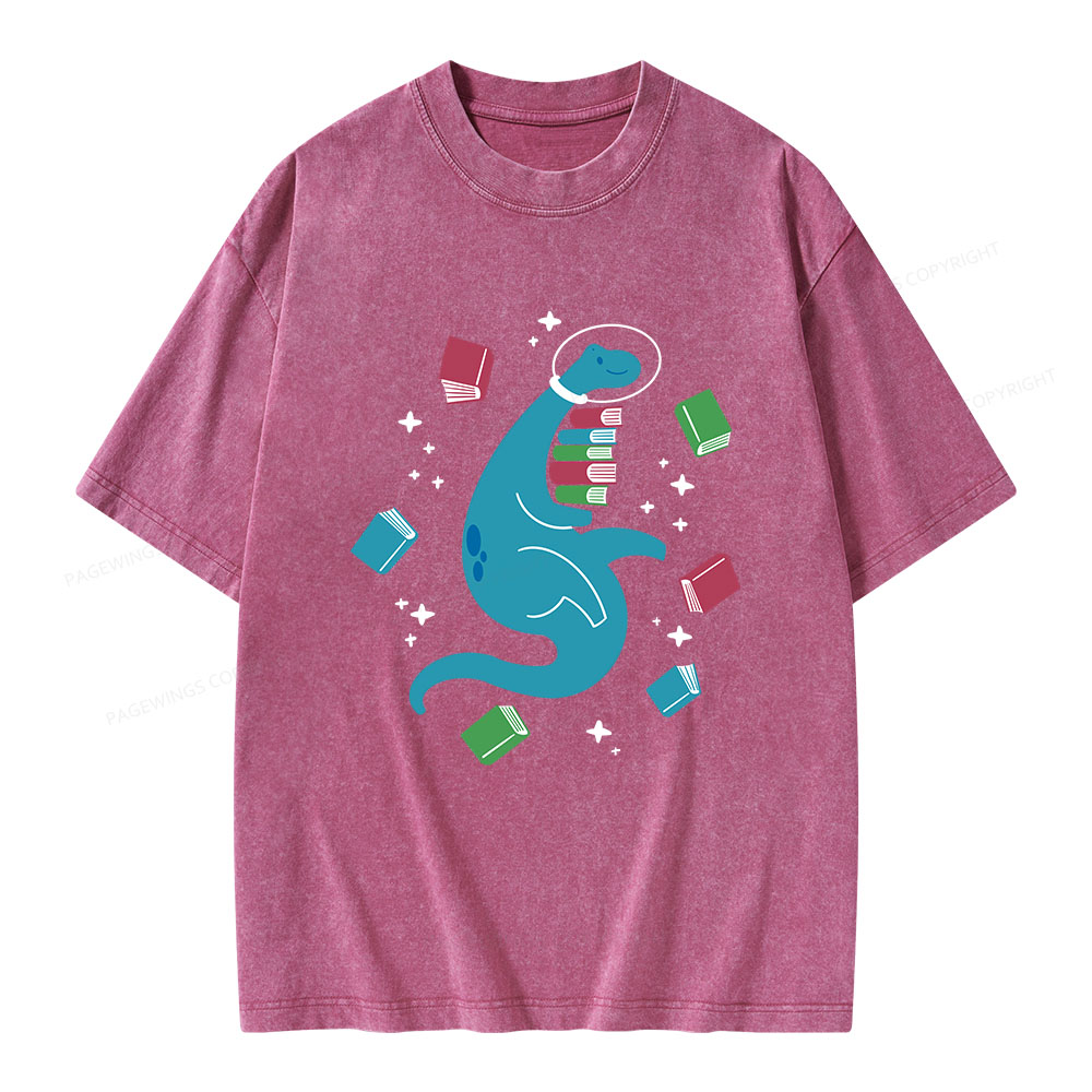 Pagewings Space Bookasaurus Unisex Washed T-shirt