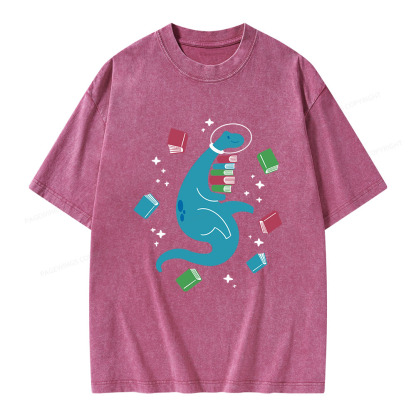 Pagewings Space Bookasaurus Unisex Washed T-shirt