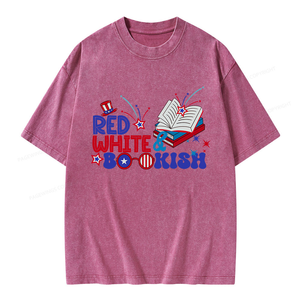 Pagewings Red White Bookish Unisex Washed T-shirt