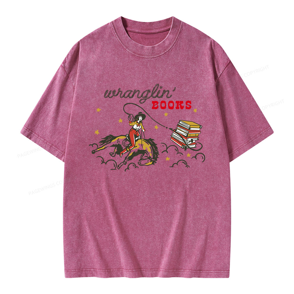 Pagewings Wranglin' Books Unisex Washed T-shirt
