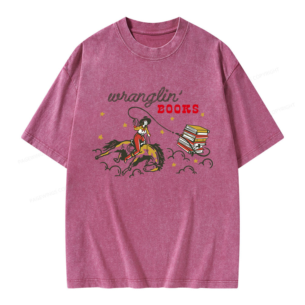 Pagewings Wranglin' Books Unisex Washed T-shirt