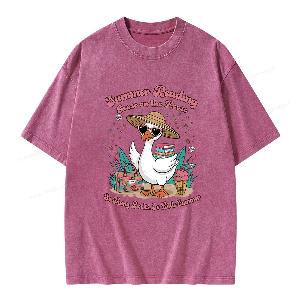 Pagewings Summer Reading Goose On The Loose Unisex Washed T-shirt
