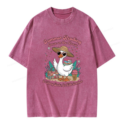 Pagewings Summer Reading Goose On The Loose Unisex Washed T-shirt