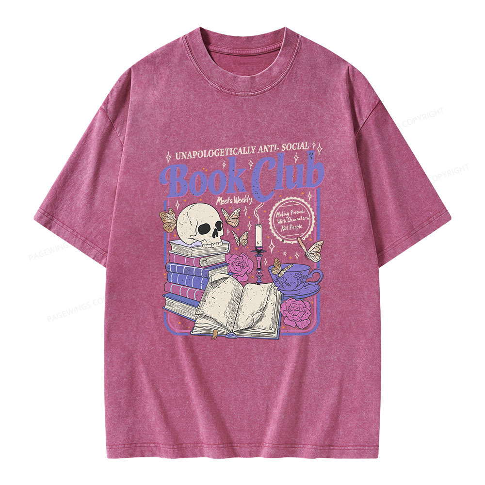 Pagewings Anti Social Book Club Unisex Washed T-shirt