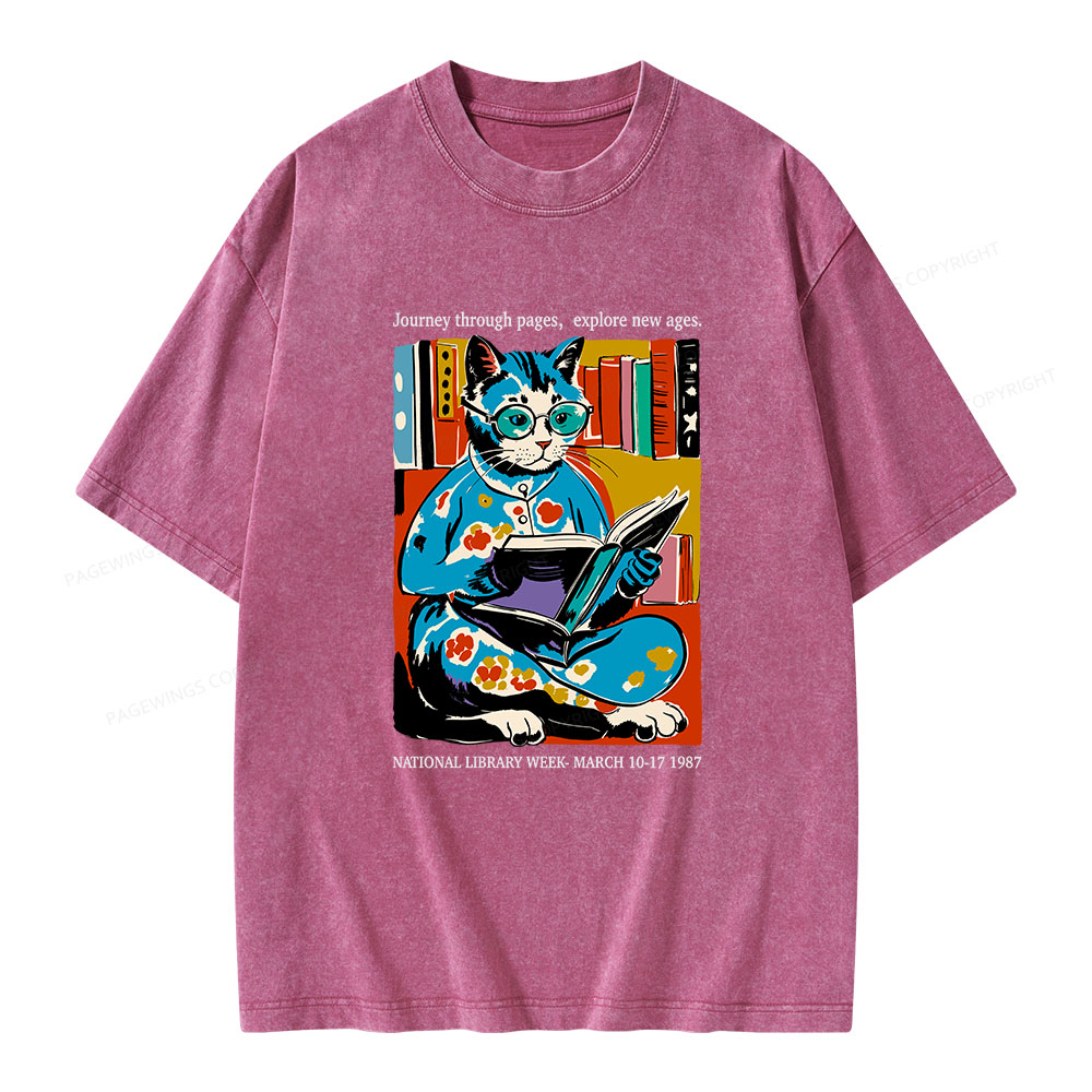 Pagewings 1987 National Library Week Poster Unisex Washed T-shirt