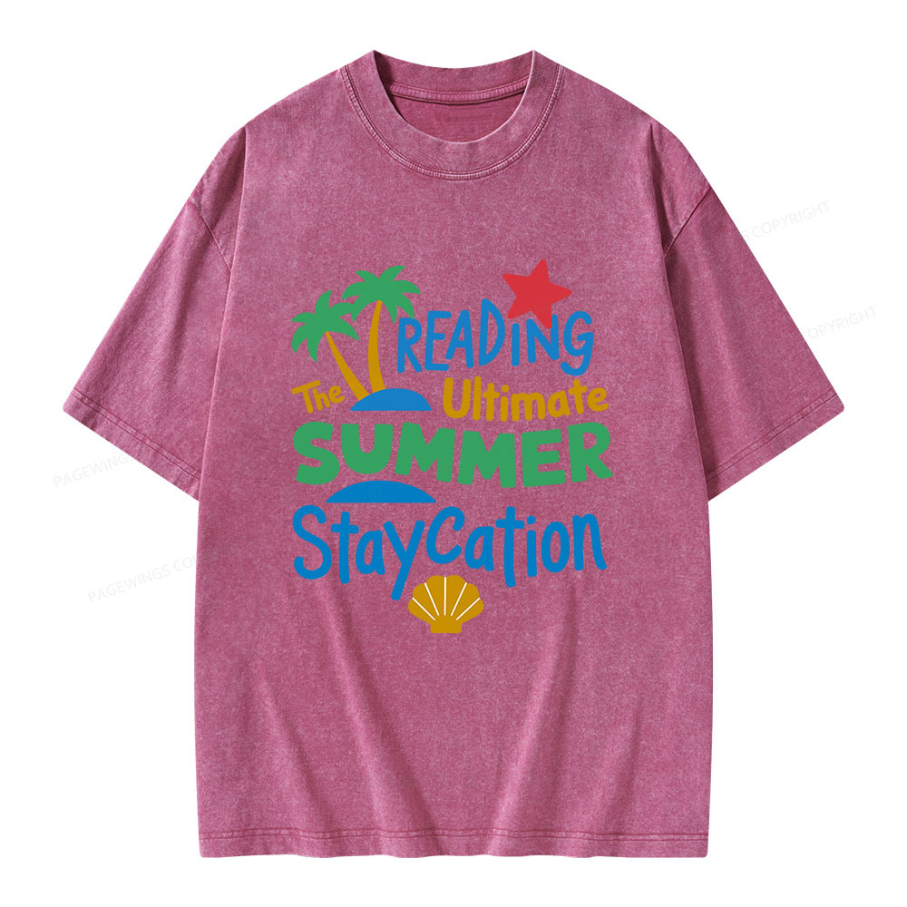 Pagewings Reading The Ultimate Summer Staycation Unisex Washed T-shirt
