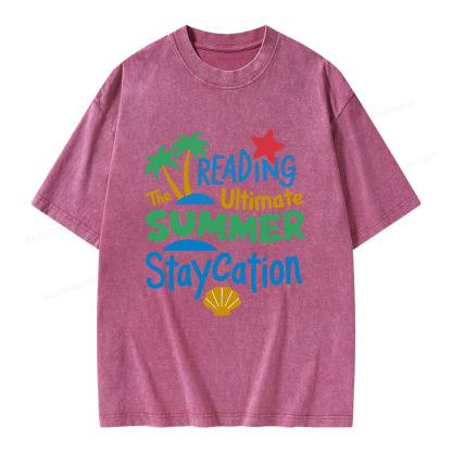 Pagewings Reading The Ultimate Summer Staycation Unisex Washed T-shirt
