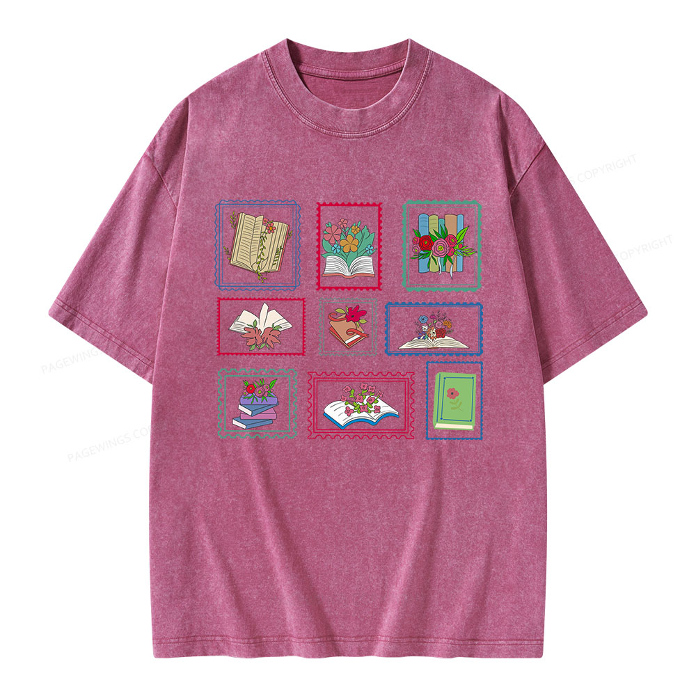 Pagewings Book Lover Postage Stamp Unisex Washed T-shirt