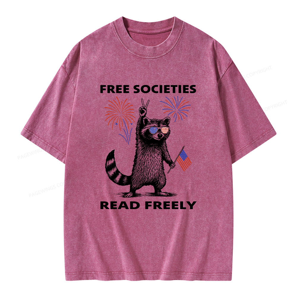 Pagewings Free Societies Read Freely Unisex Washed T-shirt