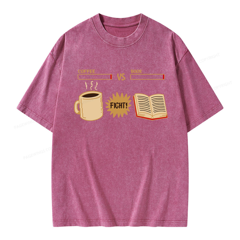 Pagewings Coffee Vs Book Unisex Washed T-shirt