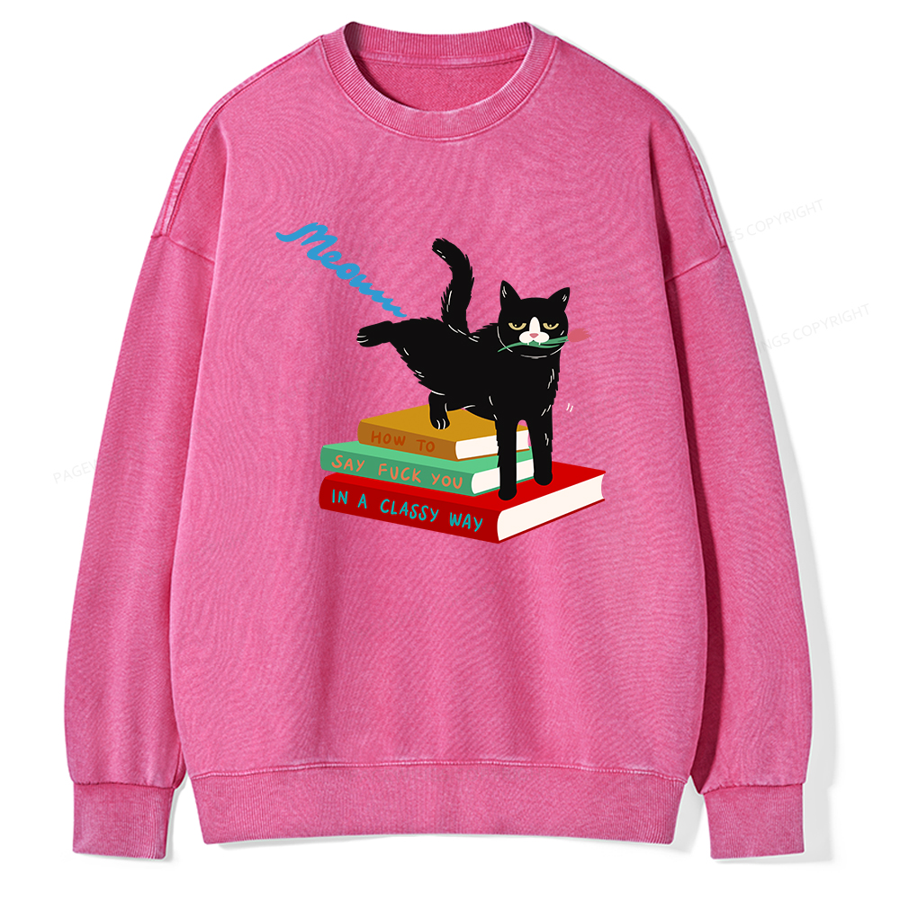 Pagewing A handsome cat standing on a book Unisex Washed Sweatshirt