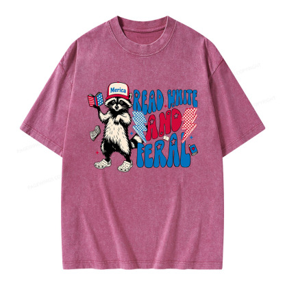Pagewings 4th of July Raccoon Unisex Washed T-shirt