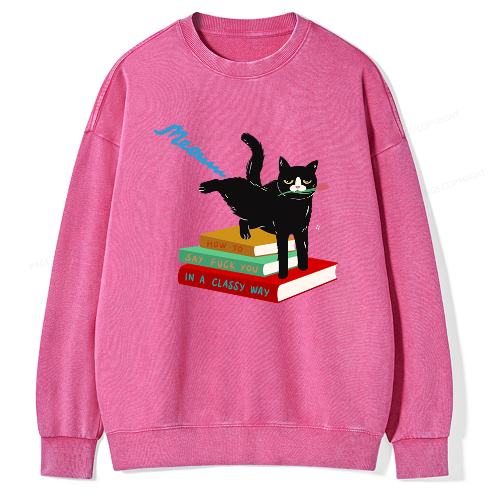 Pagewing A handsome cat standing on a book Unisex Washed Sweatshirt