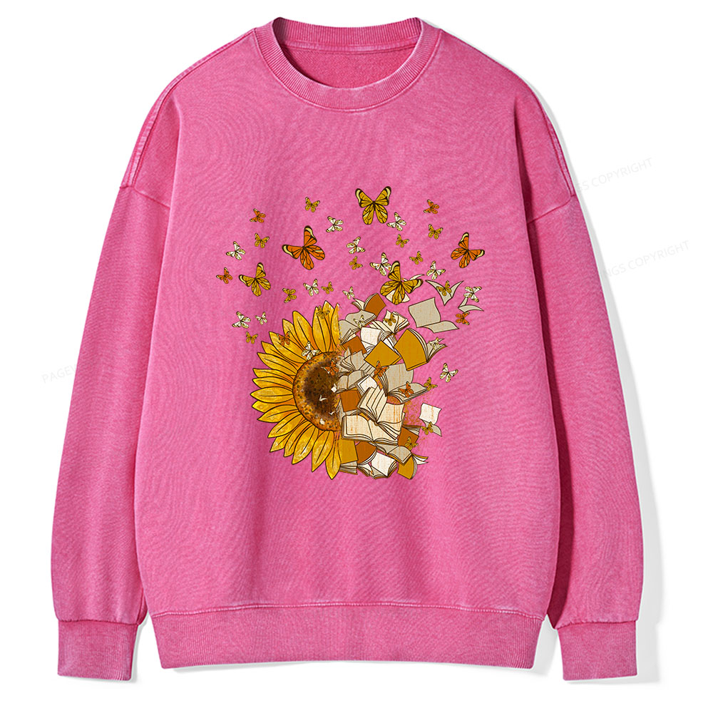 Pagewings Sunflower And Book Harmony Unisex Washed Sweatshirt