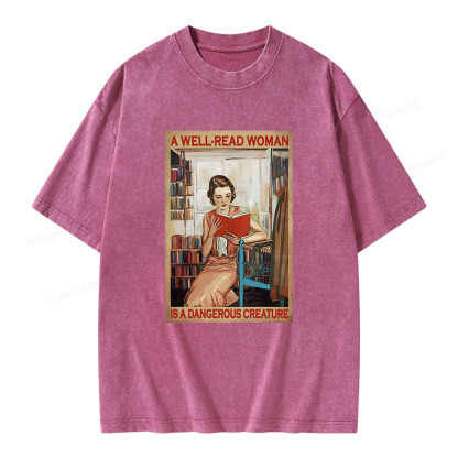 Pagewings Well-Read Woman Is A Dangerous Creature Unisex Washed T-shirt