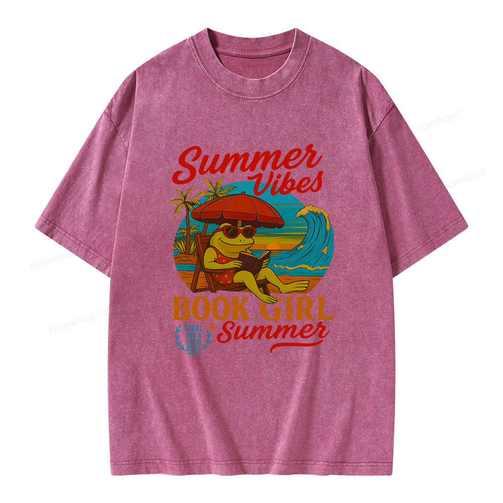 Pagewings Book Girl Summer Feral Raccoon Unisex Washed T-shirt