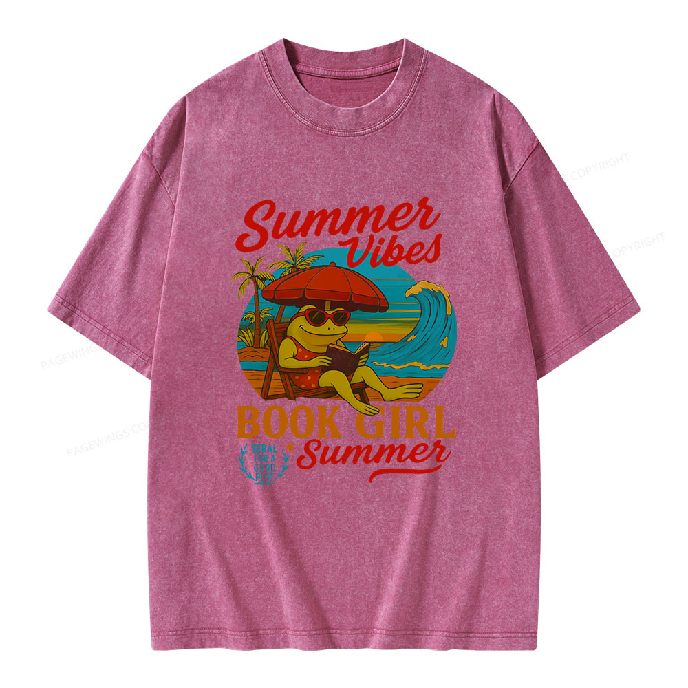 Pagewings Book Girl Summer Feral Raccoon Unisex Washed T-shirt