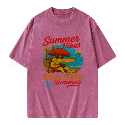 Pagewings Book Girl Summer Feral Raccoon Unisex Washed T-shirt