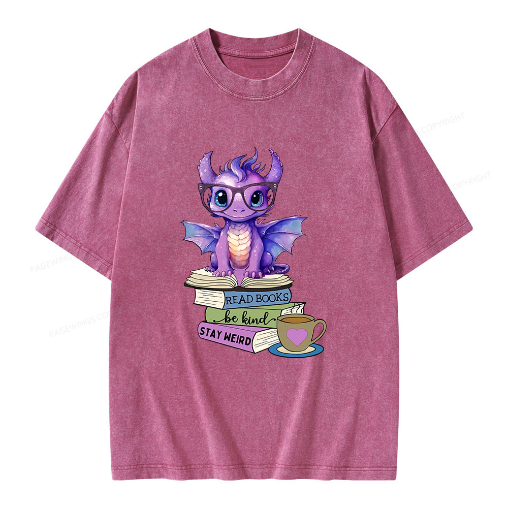 Pagewings Dragon Read Books Be Kind Stay Weird Unisex Washed T-shirt