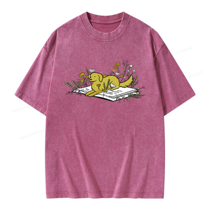 Pagewings Dog Read Books Be Kind Stay Weird Unisex Washed T-shirt