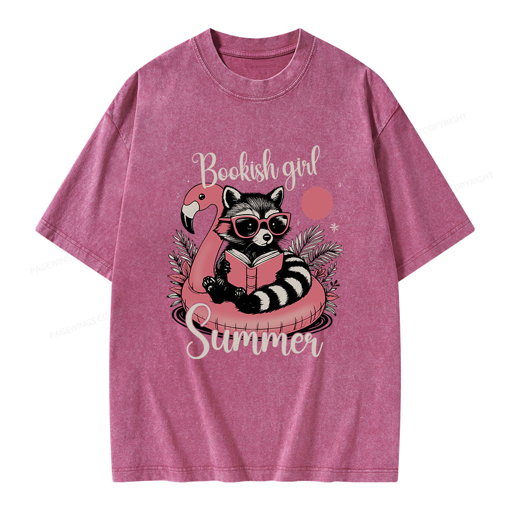 Pagewings Feral Bookish Girl Summer Unisex Washed T-shirt