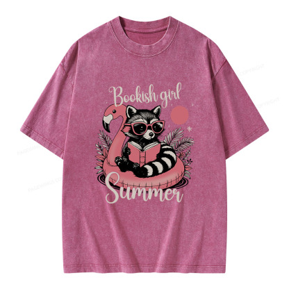 Pagewings Feral Bookish Girl Summer Unisex Washed T-shirt