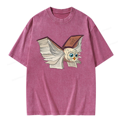 Pagewings Just An Owl Who Loves Reading Unisex Washed T-shirt