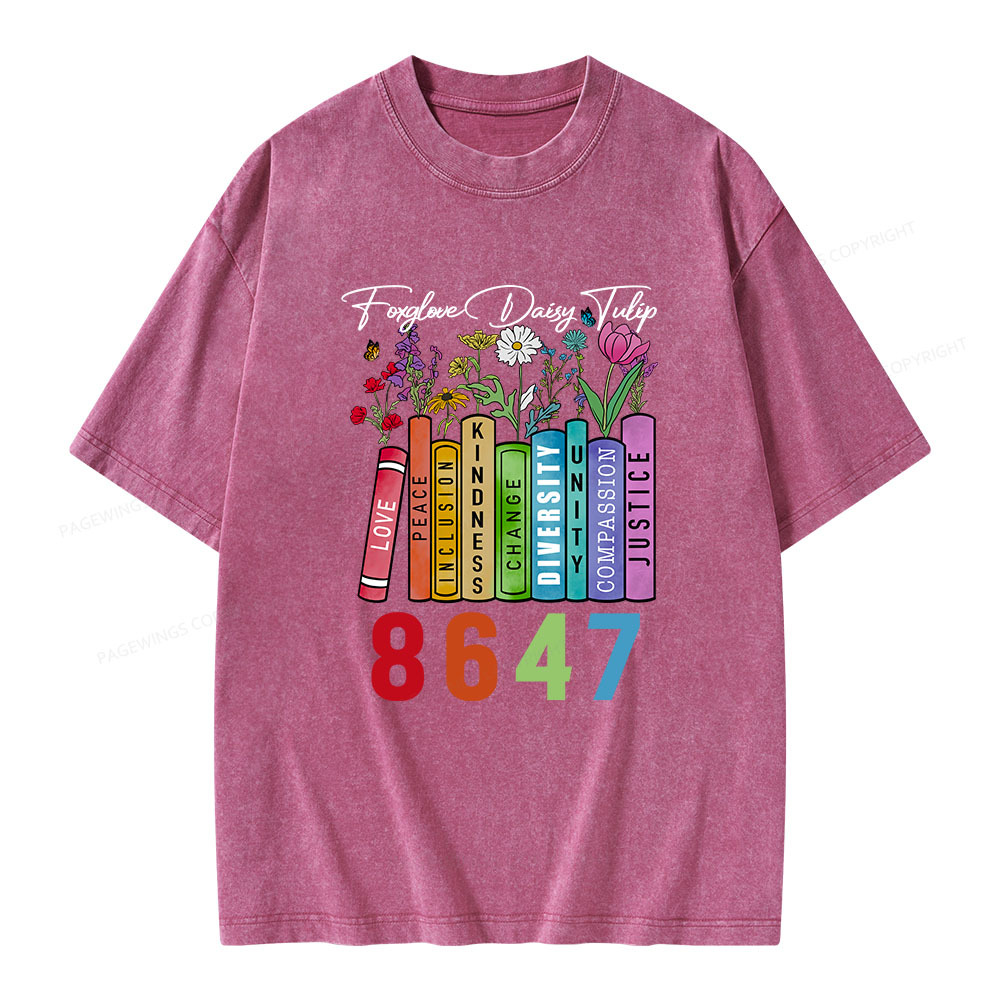Pagewings Foxglove Daisy Tulip 8647 Unisex Washed T-shirt