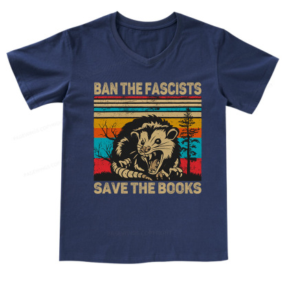 Pagewings Ban The Fascists  Save The Books V-neck T-shirt