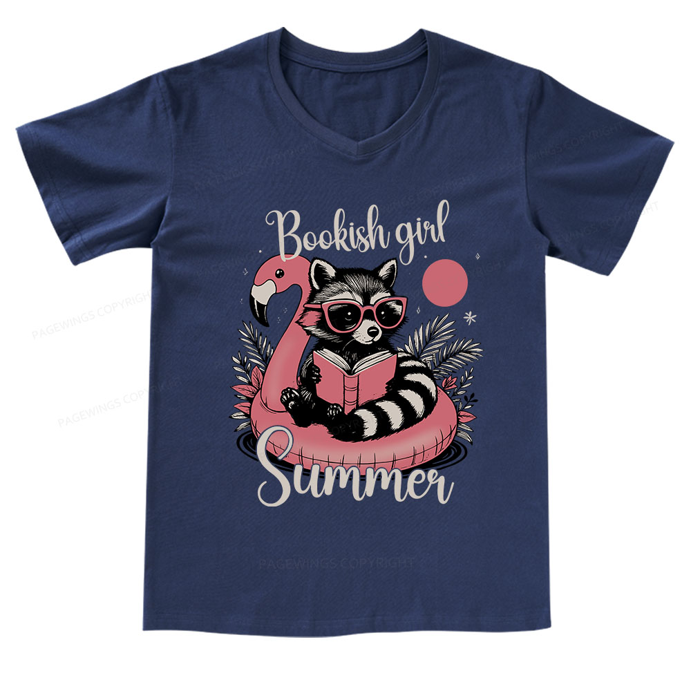 Pagewings Feral Bookish Girl Summer V-neck T-shirt