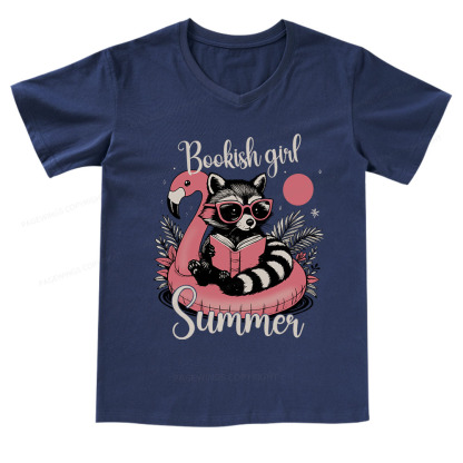 Pagewings Feral Bookish Girl Summer V-neck T-shirt