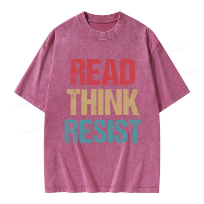 Pagewings Read Think Resist Unisex Washed T-shirt