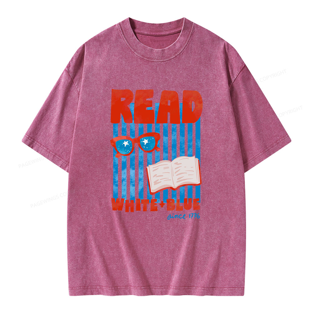 Pagewings Read White Blue Fourth Of July Book Unisex Washed T-shirt