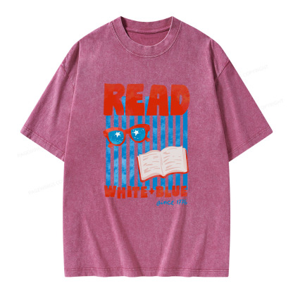 Pagewings Read White Blue Fourth Of July Book Unisex Washed T-shirt