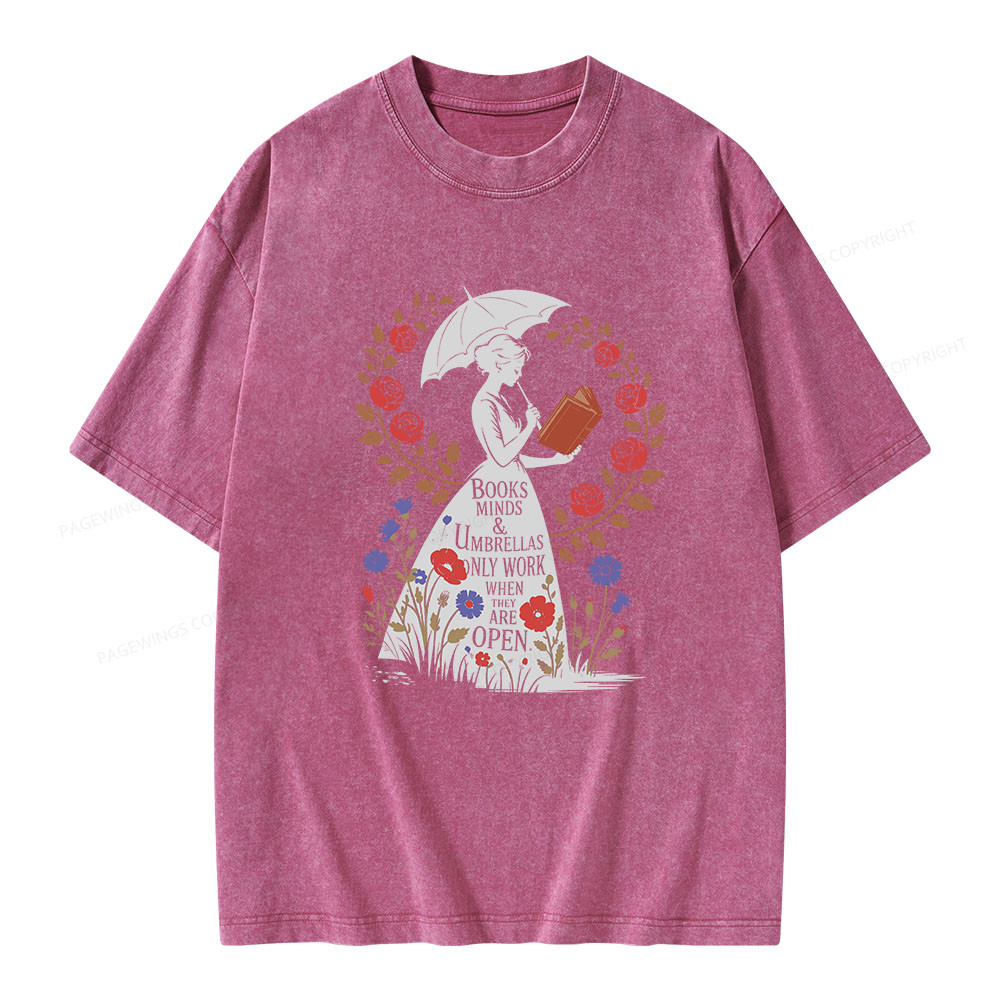 Pagewings Books Minds Umbrellas Quote Unisex Washed T-shirt