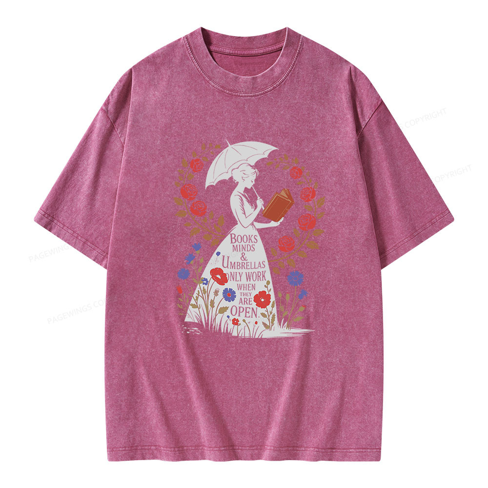 Pagewings Books Minds Umbrellas Quote Unisex Washed T-shirt
