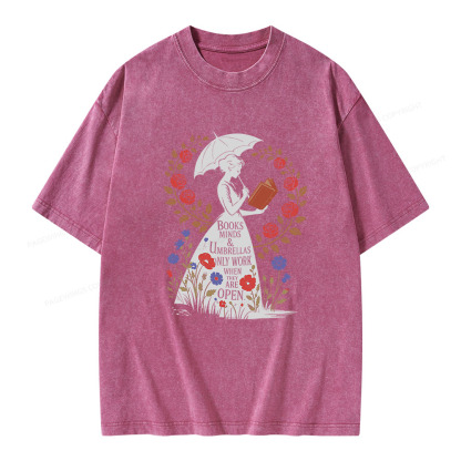 Pagewings Books Minds Umbrellas Quote Unisex Washed T-shirt