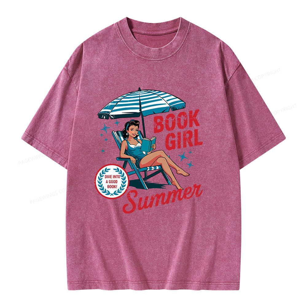 Pagewings Book Girl Summer Bookish Unisex Washed T-shirt