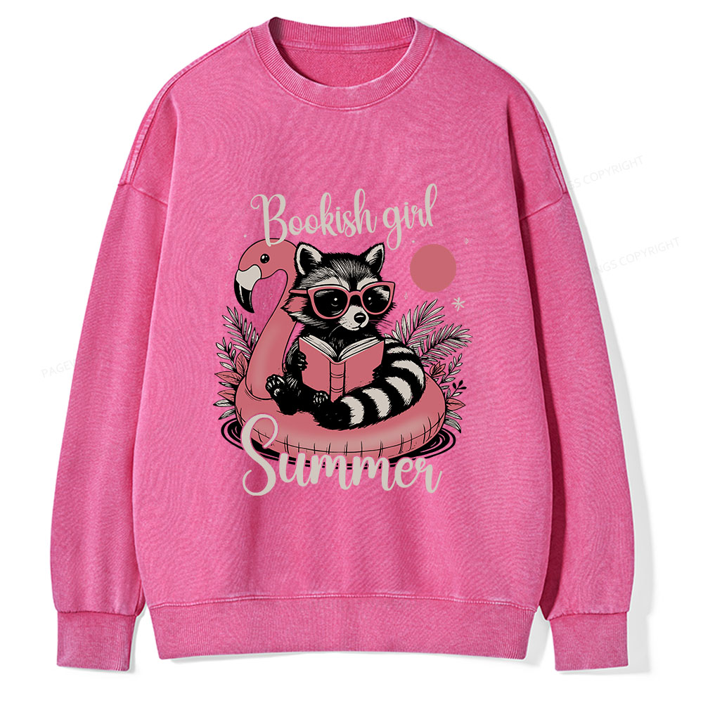 Pagewings Feral Bookish Girl Summer Unisex Washed Sweatshirt