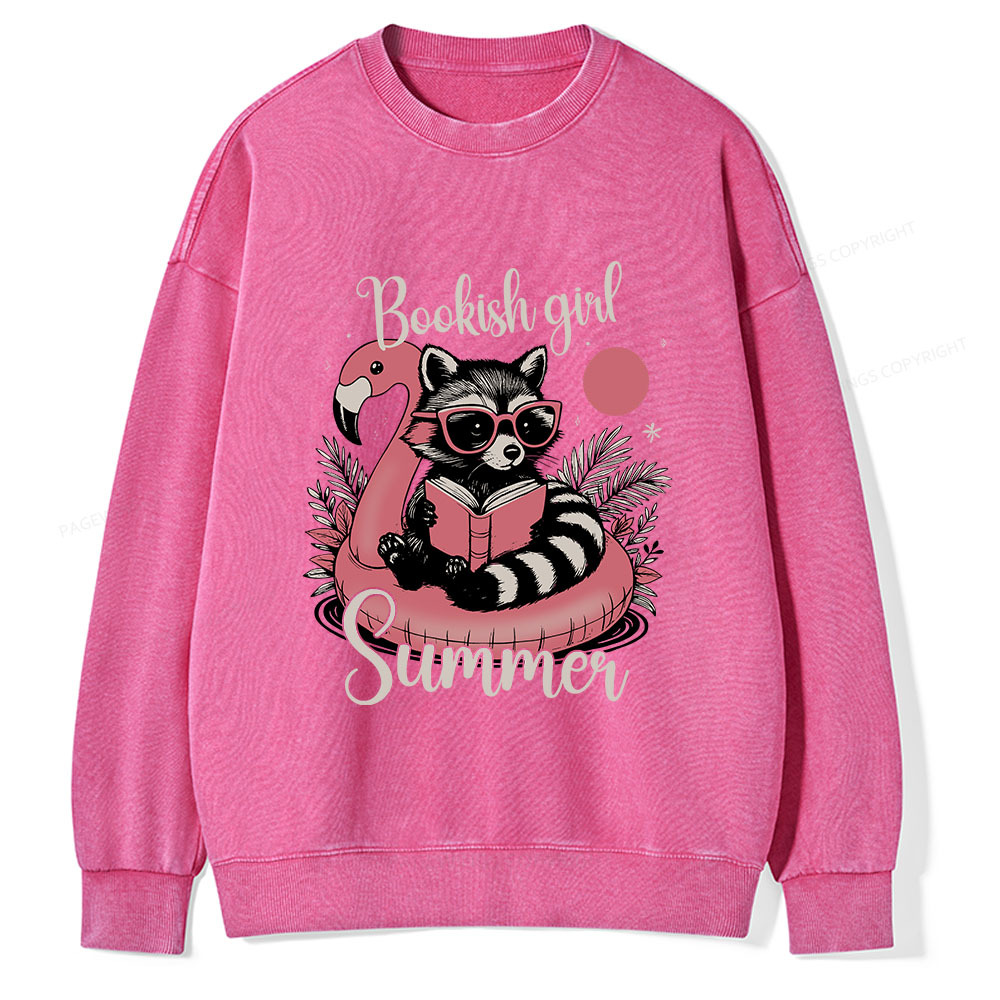 Pagewings Feral Bookish Girl Summer Unisex Washed Sweatshirt