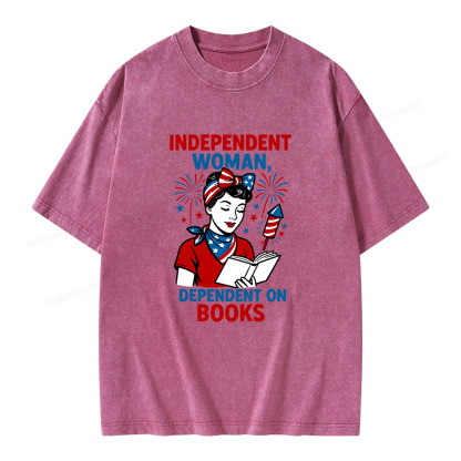 Pagewings Independent Woman, Dependent On Books Unisex Washed T-shirt