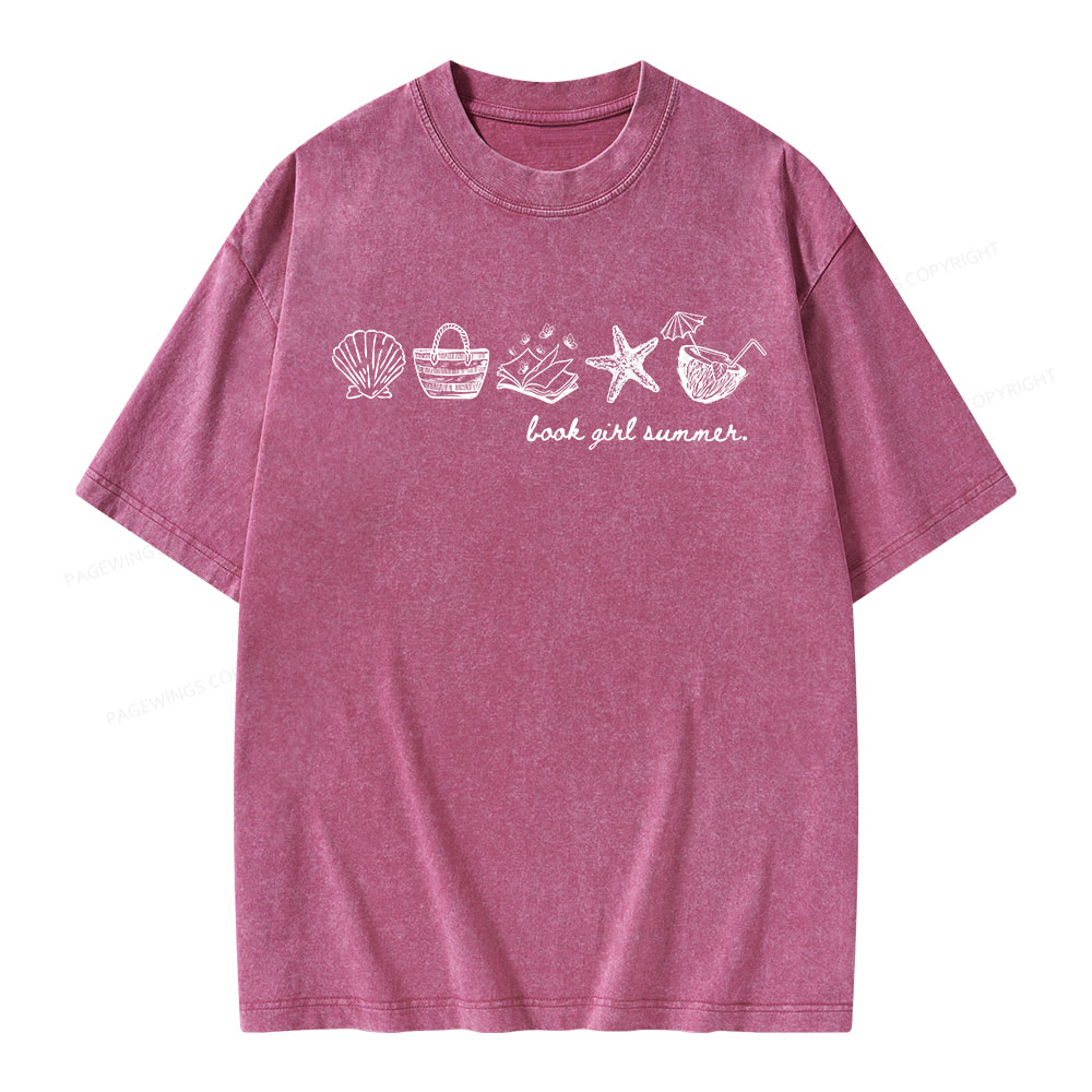 Pagewings Book Girl Summer Romance Unisex Washed T-shirt