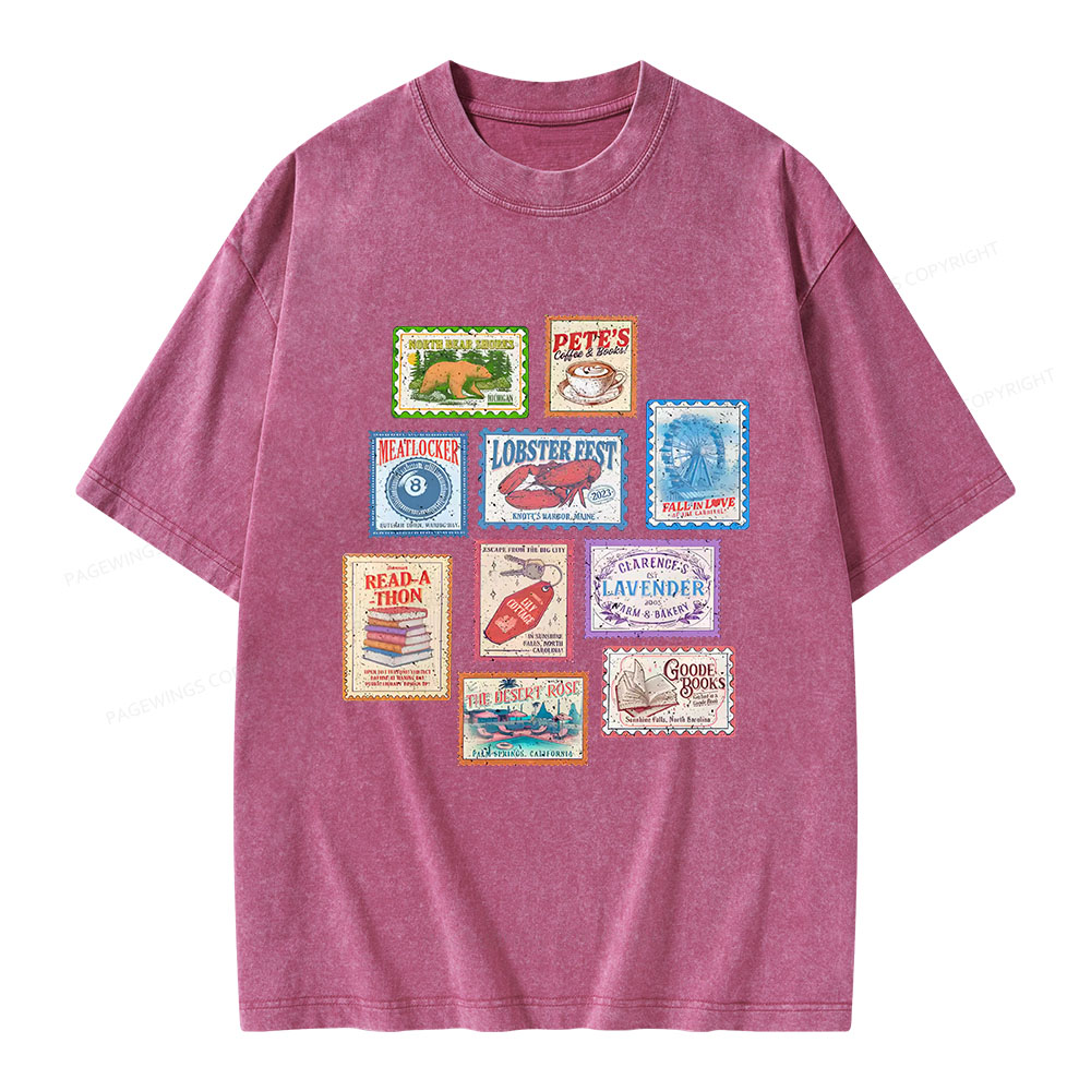 Pagewings Books Stamp Beach Read Unisex Washed T-shirt